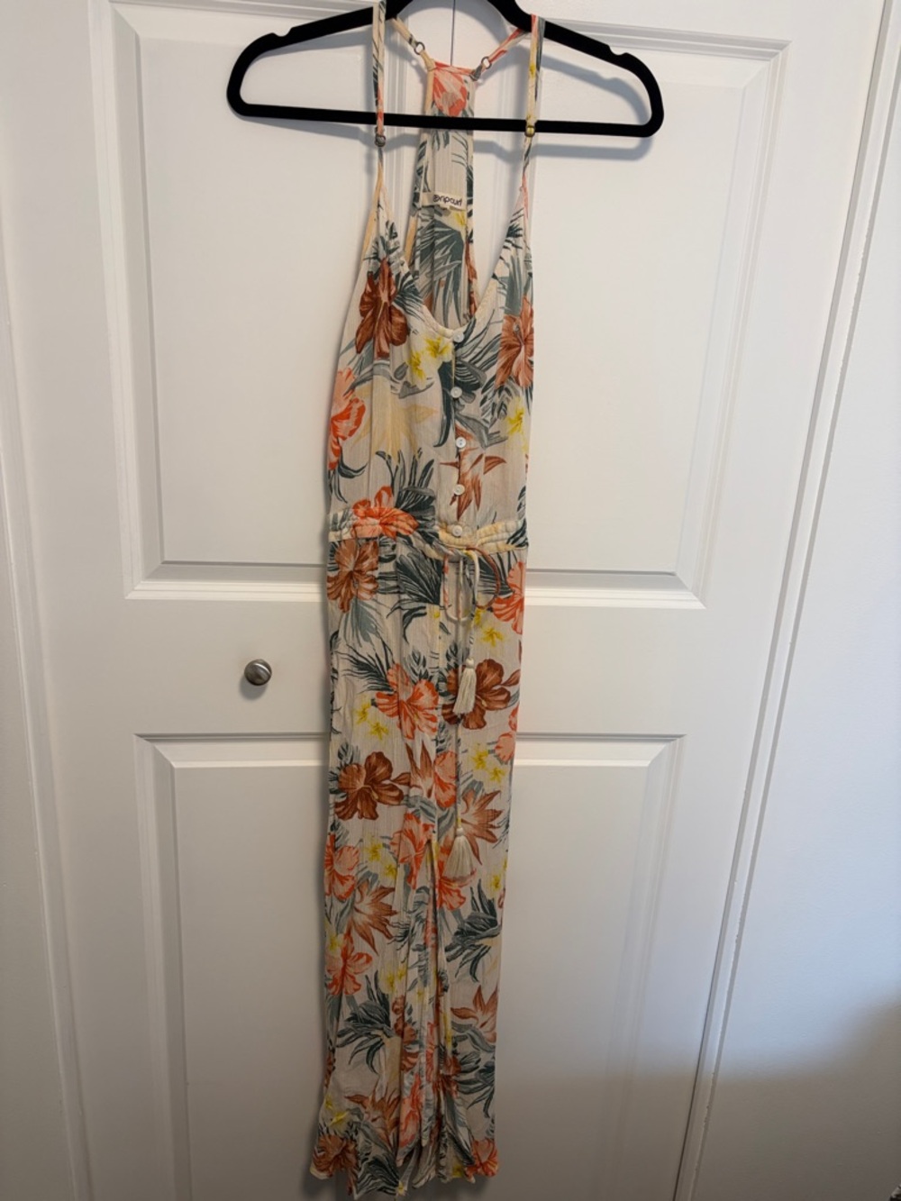 Rip Curl Floral Halter Maxi Dress in Cream and Orange